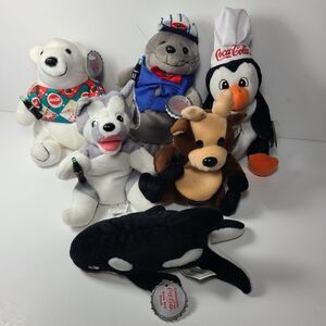 Set of 6 Coca-Cola North Pole and Polar Characters Bean Bag Plush Toys 1998 Bear